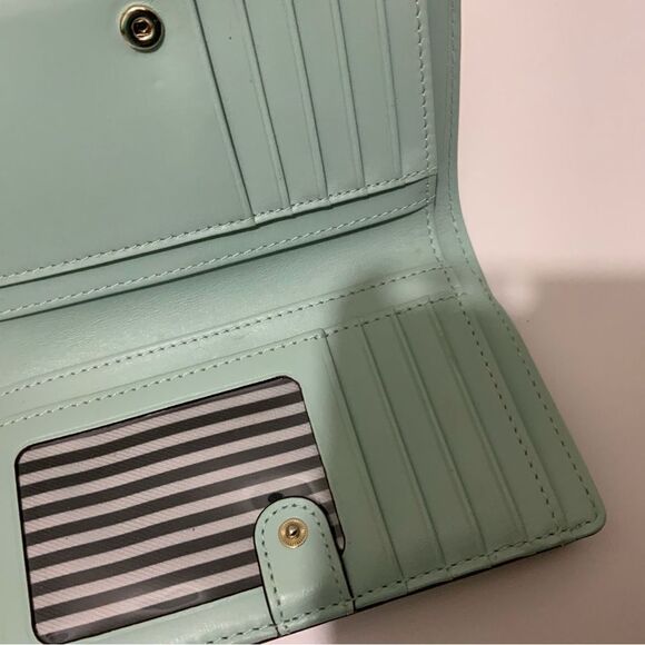 NWOT Kate Spade Phillips Road Dara Wallet Zip Around Bone Grey / Misty Mint $158 - Picture 4 of 10